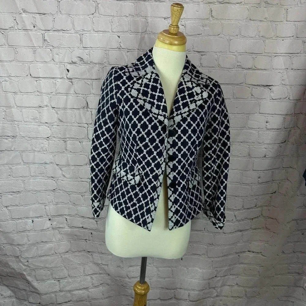 Talbots navy and White suit jacket blazer sz 2 petite preppy professional